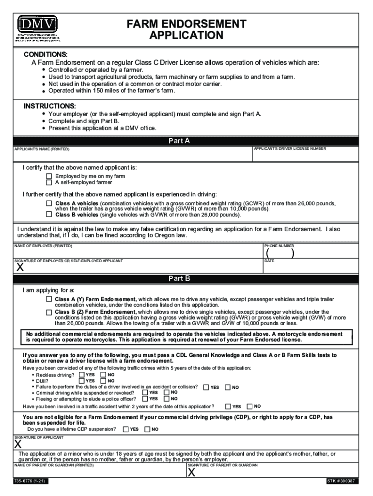  a Farm Endorsement on a Regular Class C Driver License Allows Operation of Vehicles Which Are 2021