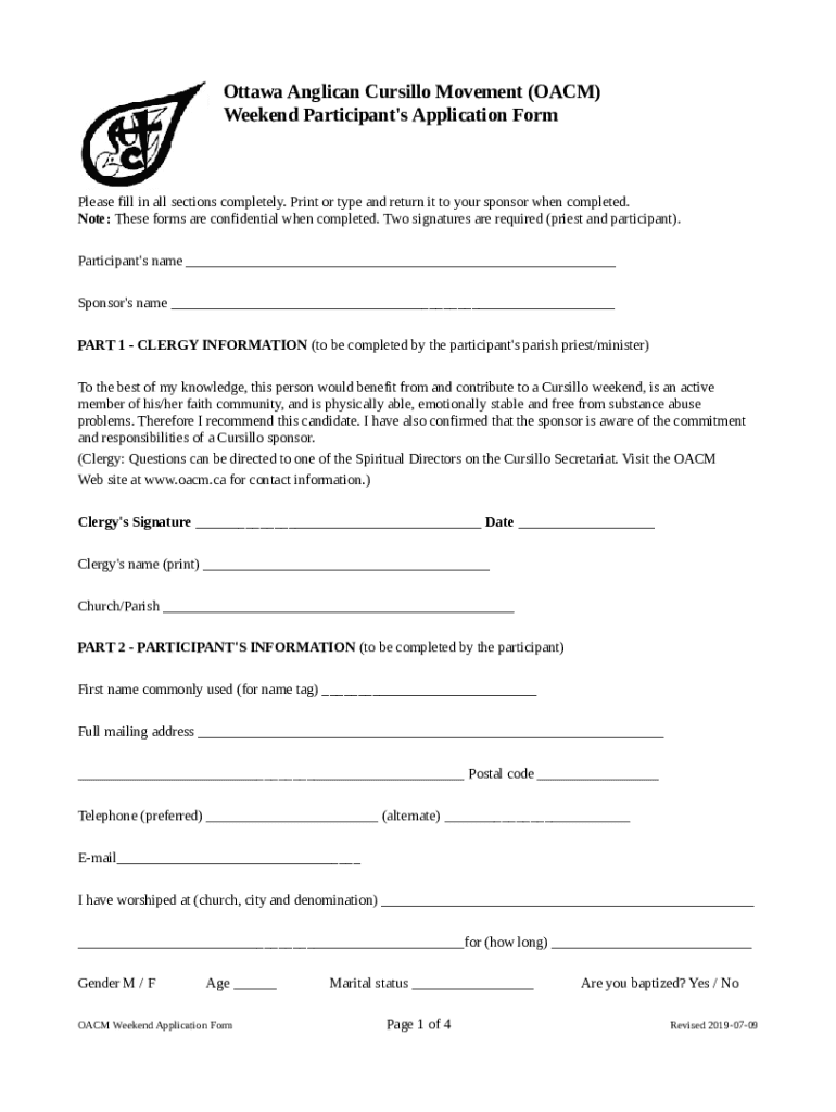 Updated Cursillo Application Form Ottawa Anglican Cursillo