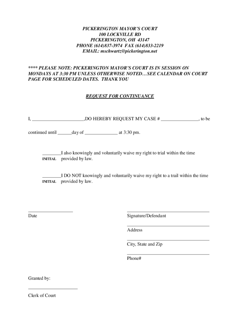 Fillable Online PICKERINGTON MAYORS COURT Fax Email Print  Form