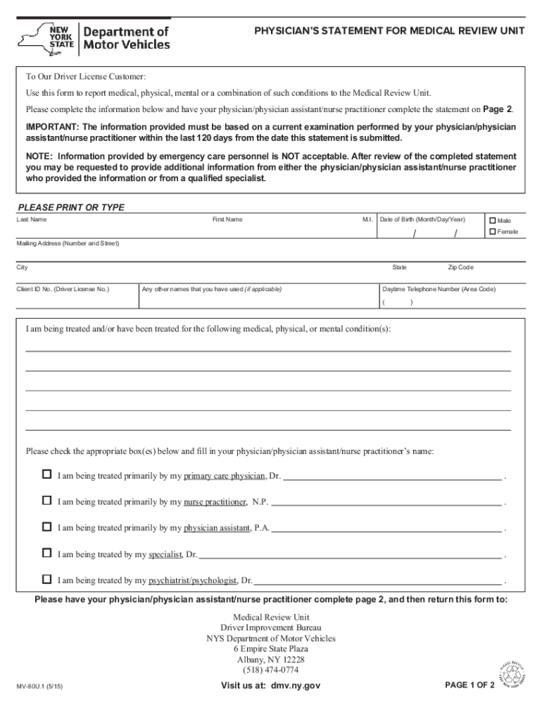  New York Online DMV Forms Online DMVPhysicians Statement for Medical Review Unit New York DMVPhysicians Statement for Medical Re 2015