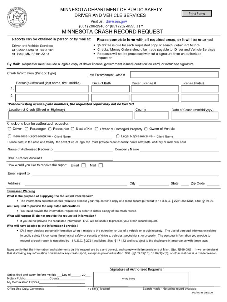 Crash Record Request for Citizens to Request a Copy of Crash Record Request  Form