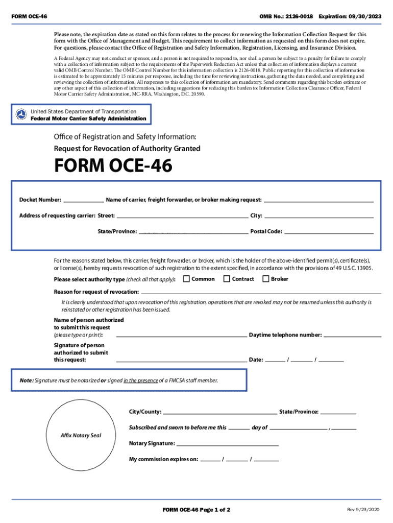 FMCSA Form OCE 46