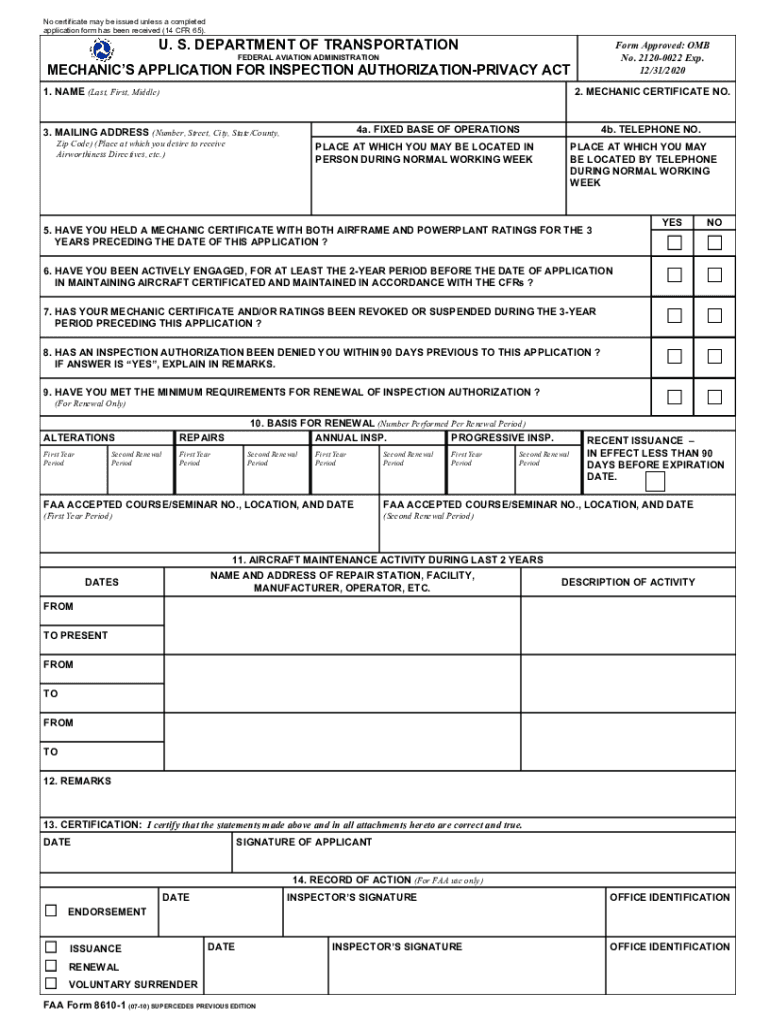  Faa Form 8610 1 2010-2024