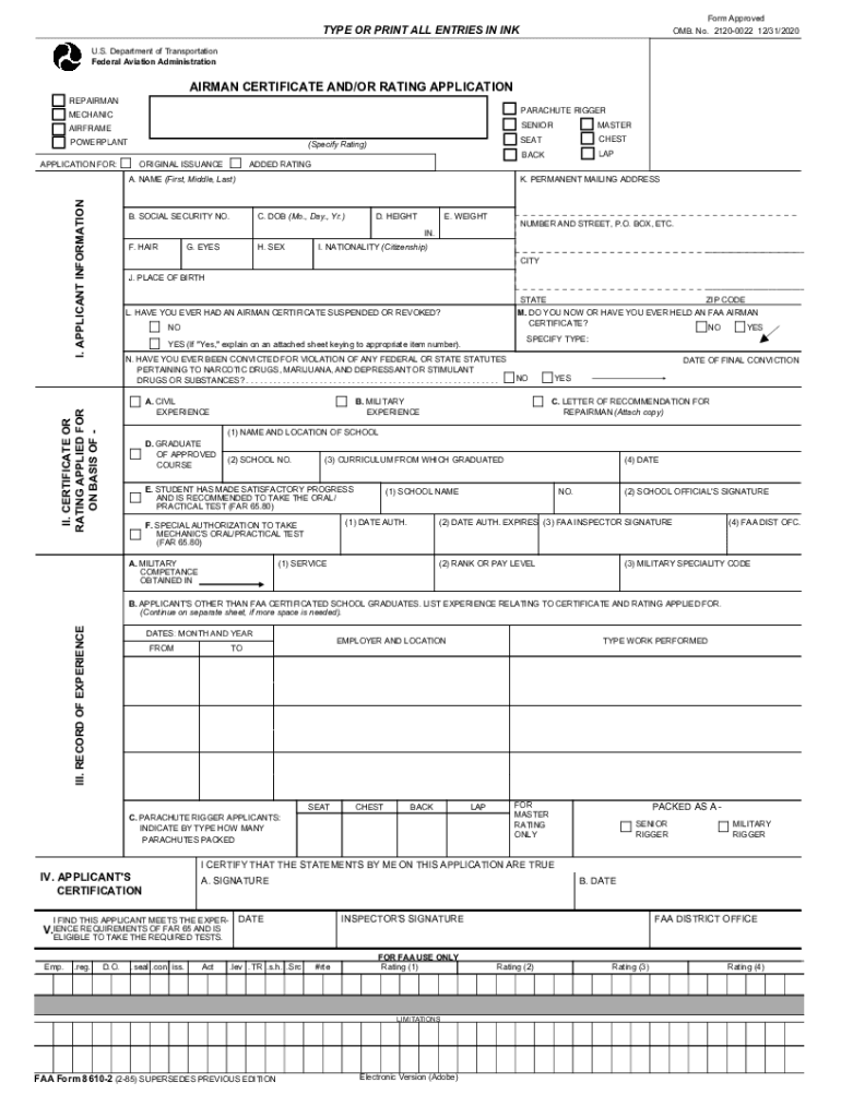  Faa Form 8610 2 1985