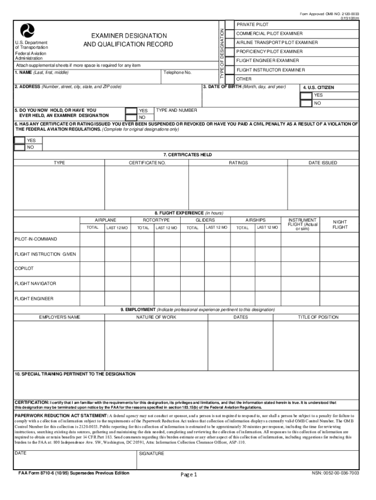 EXAMINER DESIGNATION and QUALIFICATION RECORD  Form