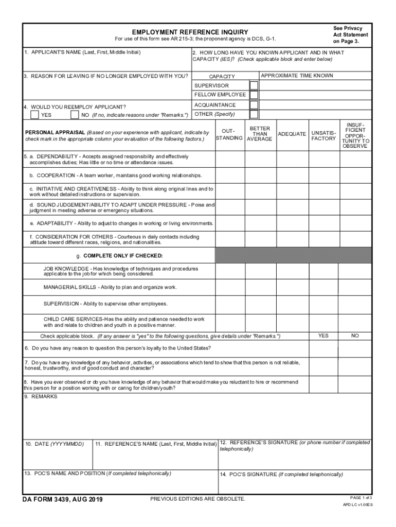 EMPLOYMENT REFERENCE INQUIRY  Form