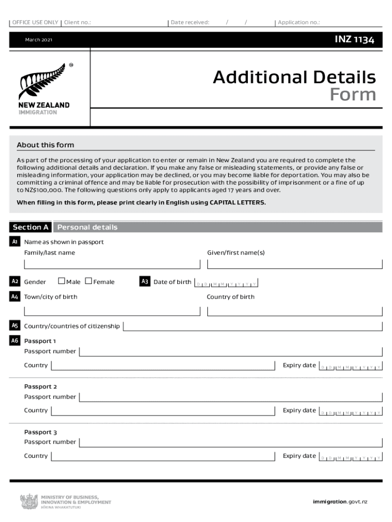 INZ 1134 Additional Details Form