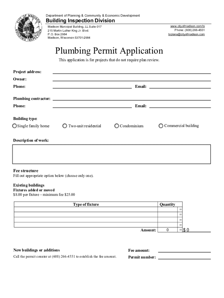 Get and Sign PDF Plumbing Permit Application City of Madison, Wisconsin 2021-2022 Form