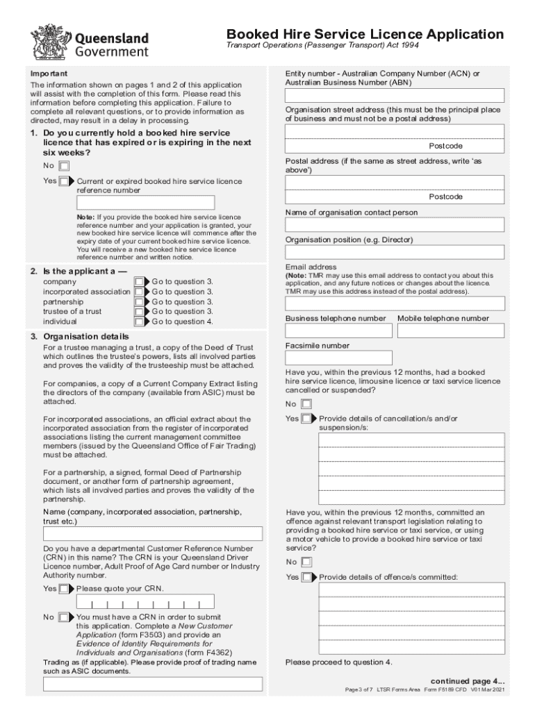 Licensing and Insurance Requirements for for Hire Motor  Form