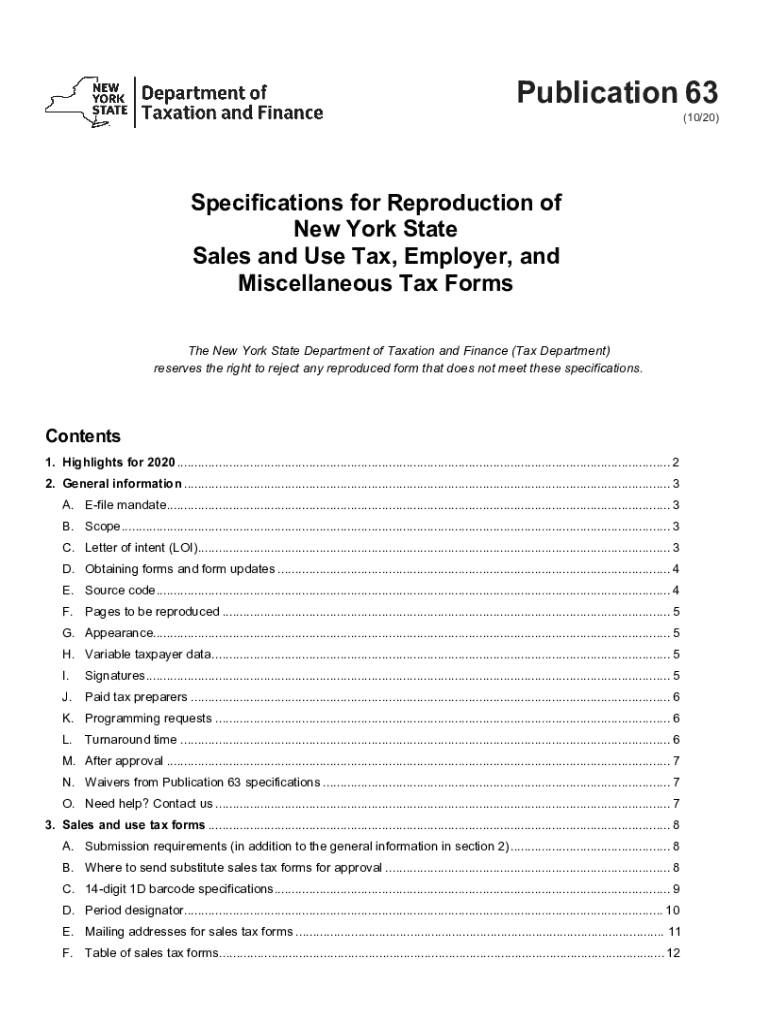  Publication 63 10 20 Specifications for Reproduction of New York State Sales and Use Tax, Employer, and Miscellaneous Tax Forms  2020-2024