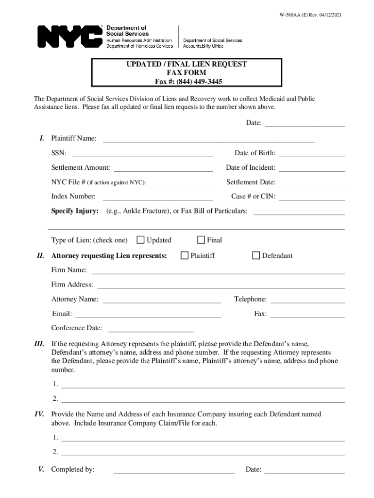 UPDATED FINAL LIEN REQUEST FAX FORM Fax City of New York