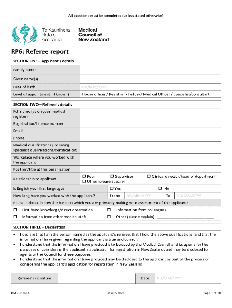 RP6 Referee Report Medical Council of New Zealand  Form