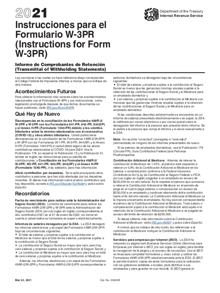 Instrucciones Para ElFormulario W 3PR Instructions for Form W 3PR Instrucciones Para ElFormulario W 3PR Instructions for Form W 