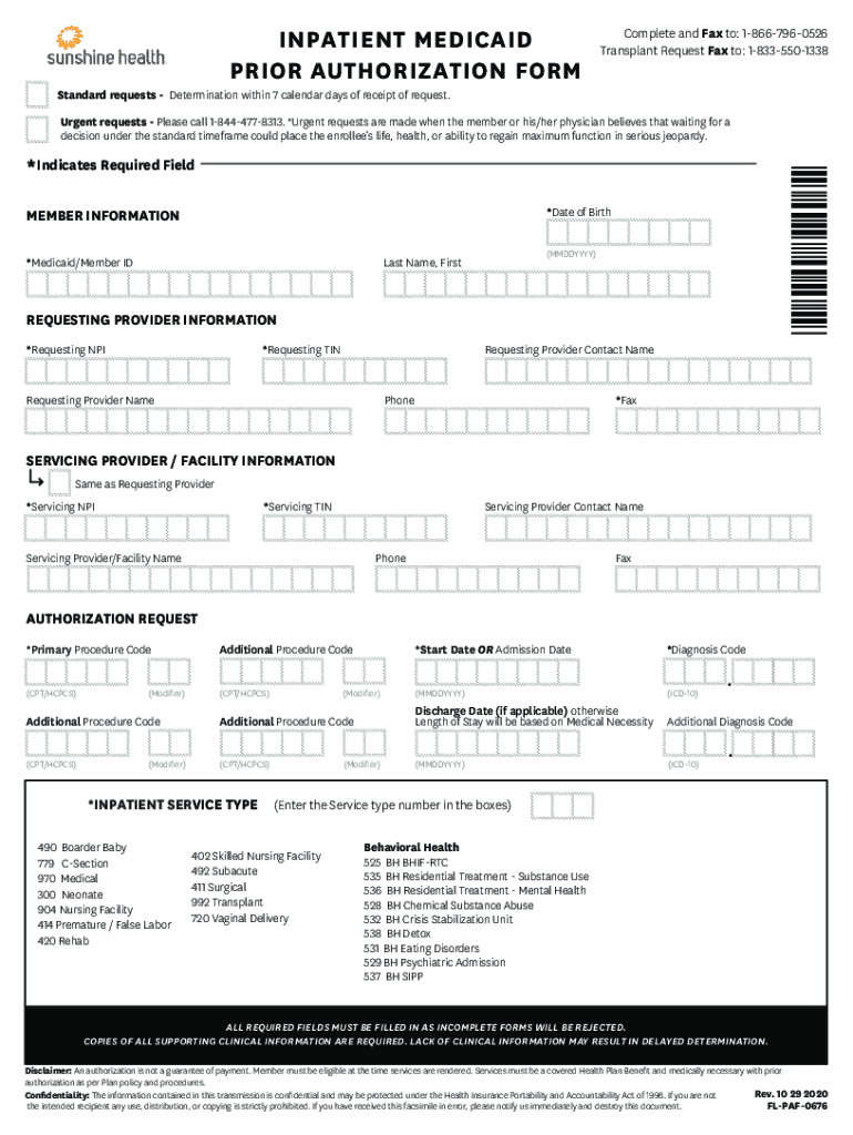 Inpatient Medicaid Prior Authorization Form Form