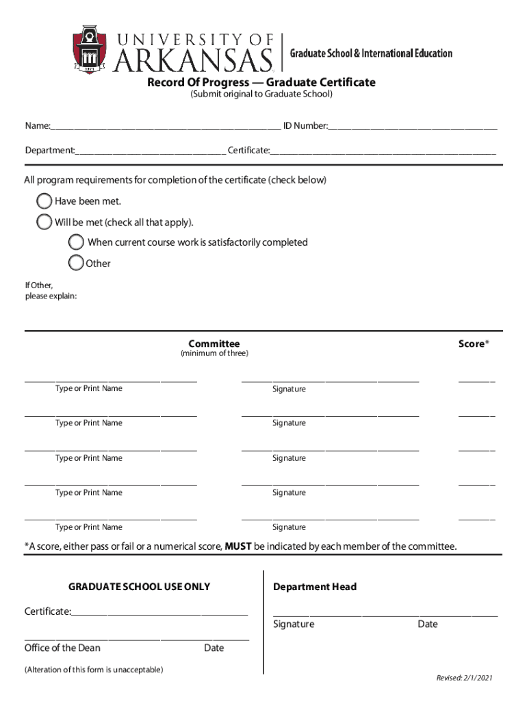 Record of Progress Graduate Certificate  Form