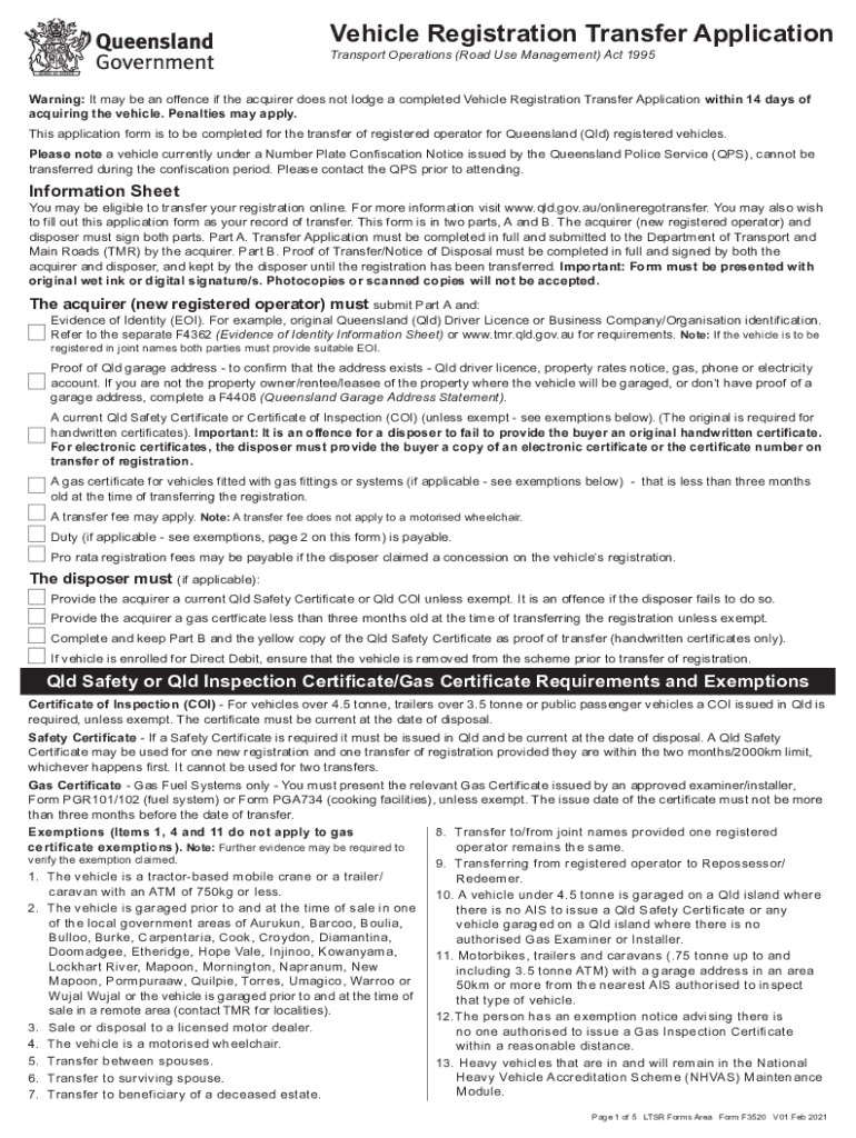 Fillable Online Support Transport Qld Gov Vehicle Registration  Form