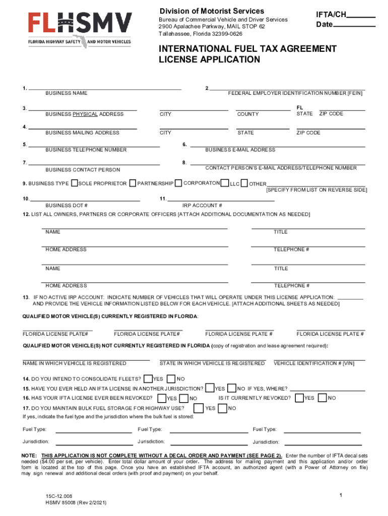  HSMV 85008 - IFTA License Application 2021-2024