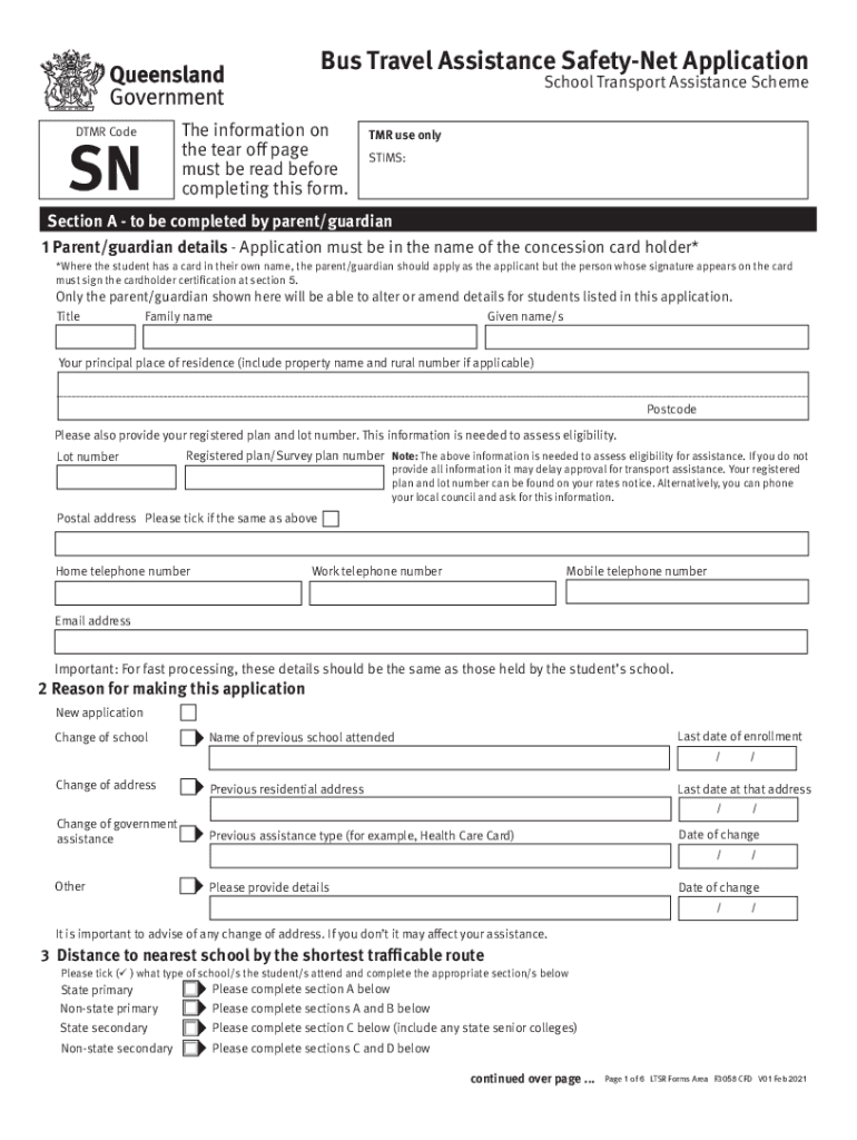 Bus Travel Assistance Safety Net Application Form