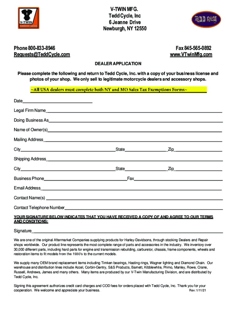 V Twin Dealer Application  Form