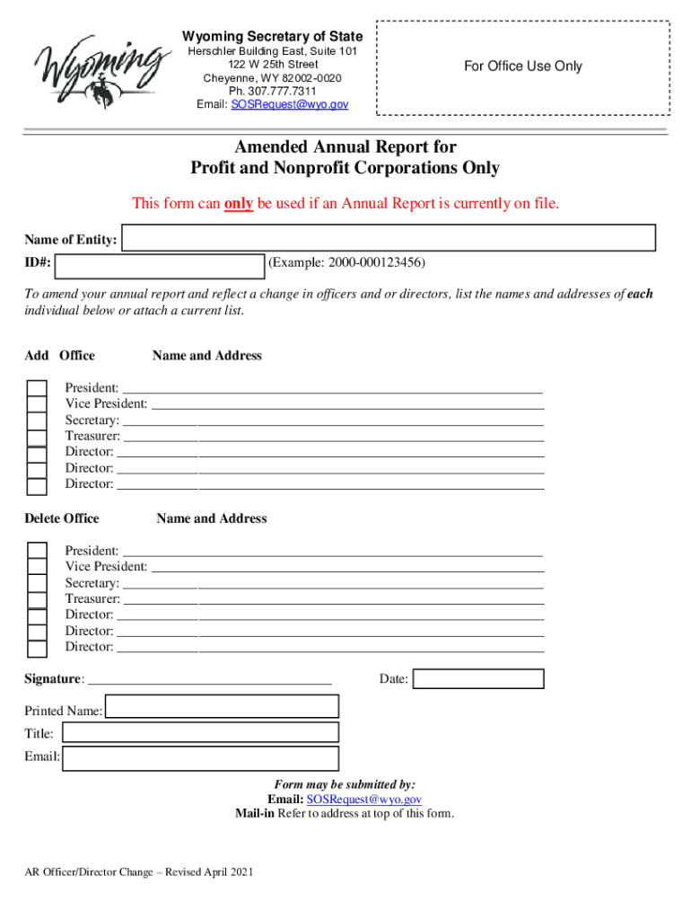  Form WY Amended Annual Report for Profit and 2021