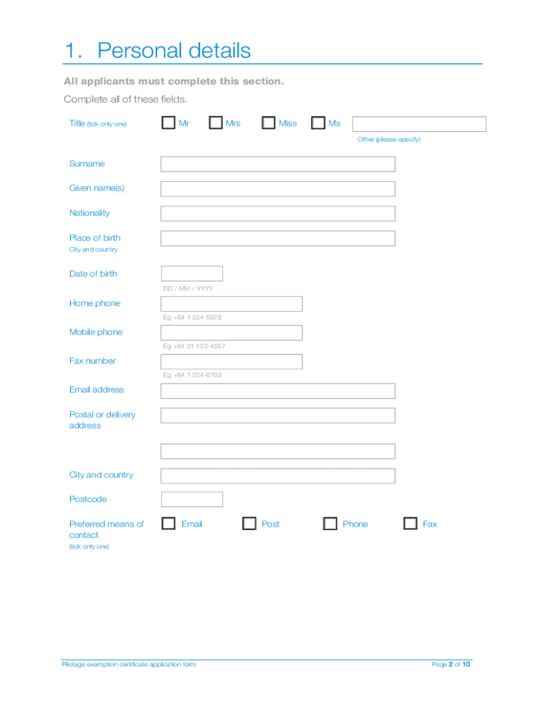 Pilotage Exemption Ceritifcate Application Form MSF055 Pilotage Exemption Ceritifcate Application Form