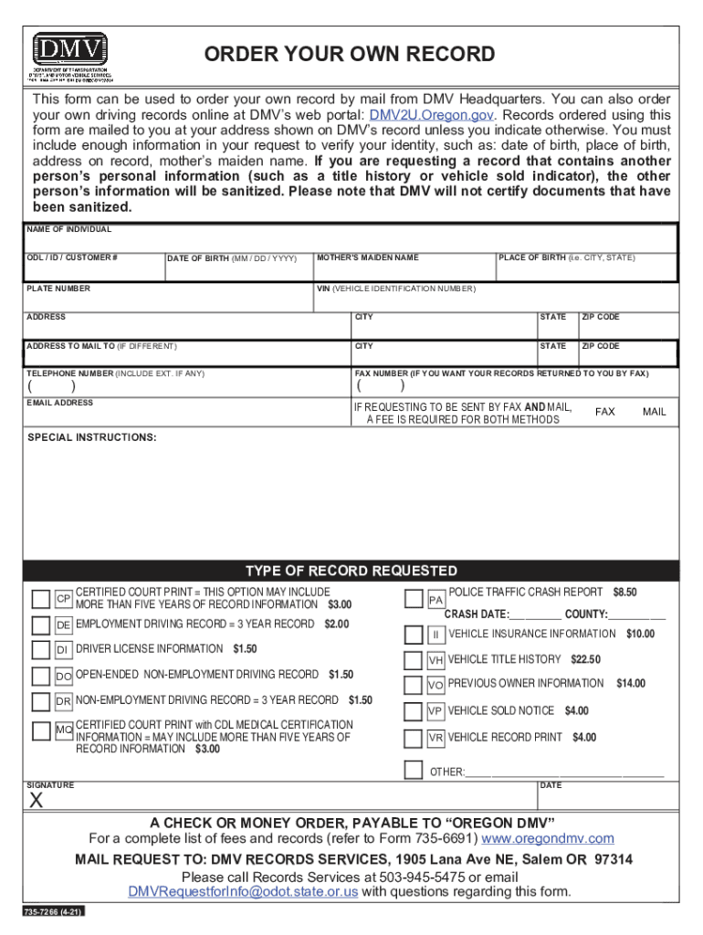 HOW to REQUEST a DMV RECORD OregonDriving RecordsDMV ComOregon Driving RecordsDMV ORGCalifornia Driving Records & DMV Li  Form