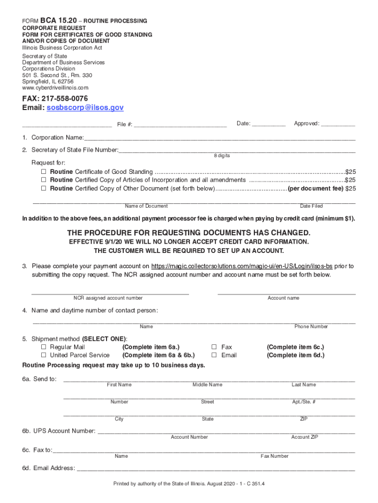  Corporate Request Form for Certificates of Good Standing and 2020-2024