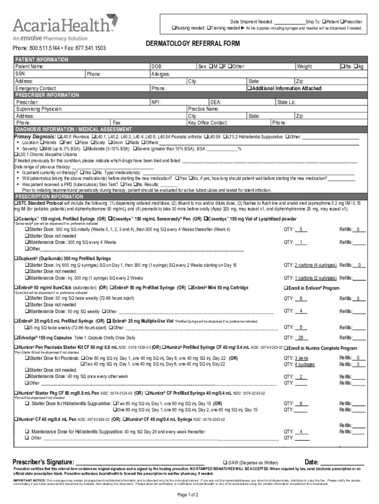 Acaria Health IVIG Home Infusion Referral Form