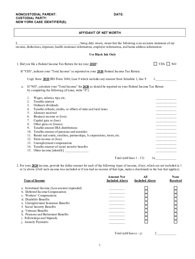  Affidavit of Net Worth Child Support Forms Archive 2020