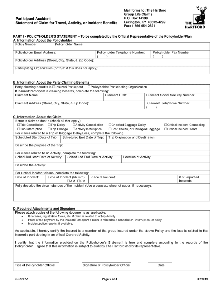  Participant Accident Statement of Claim for Travel 2019-2024