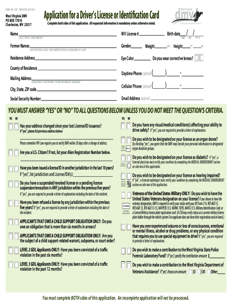  Application for a Driver&#039;s License or Identification Card WV 2022