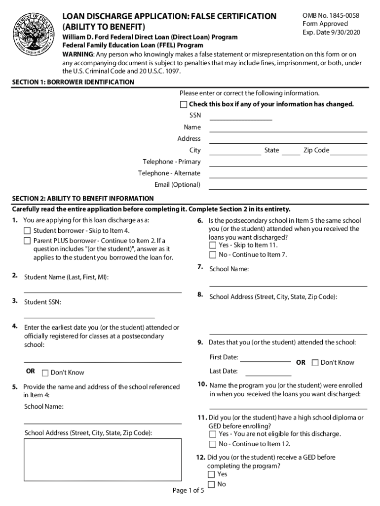  ED Loan Discharge Application False Certification Ability to Benefit 2017