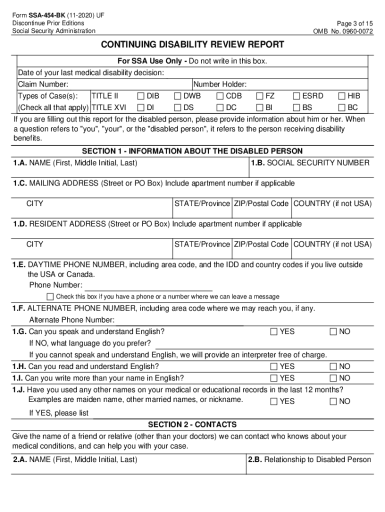 Continuing Disability Review Report  Form