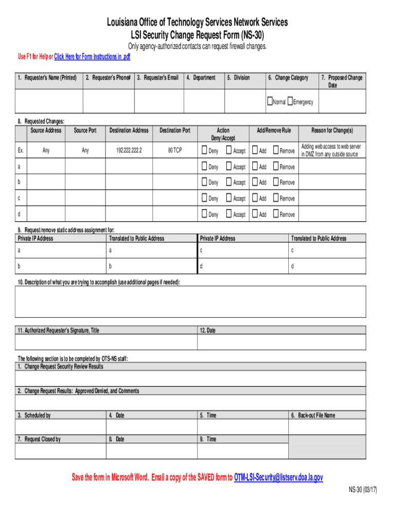 OTM30 LSI Firewall Change Request Louisiana  Form