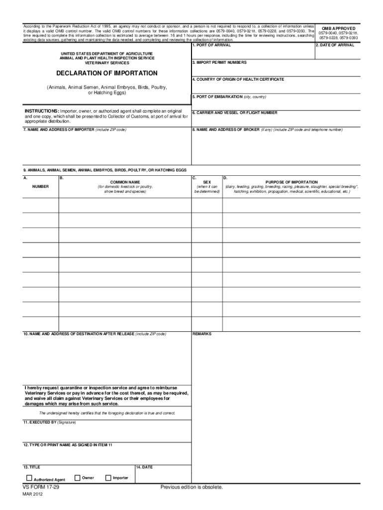  Form Declaration Importation 2012-2024