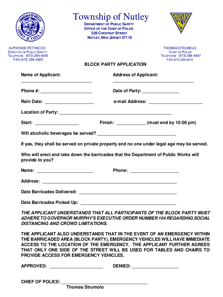 Nj Block Party Application  Form