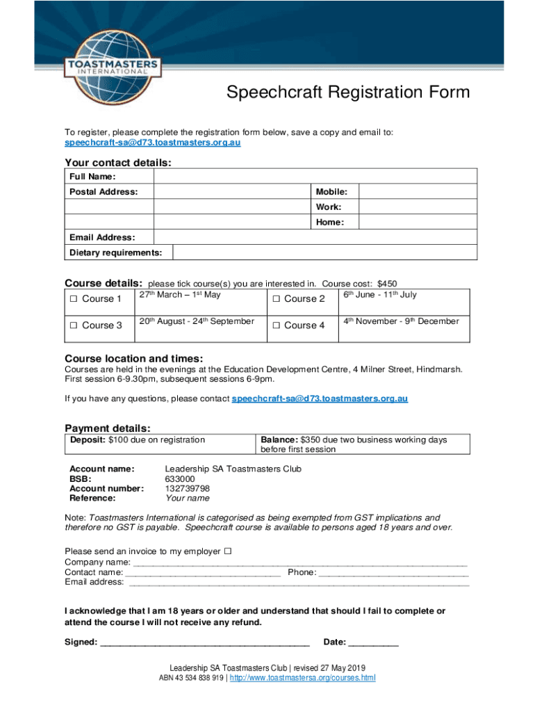 Speechcraft Registration Form