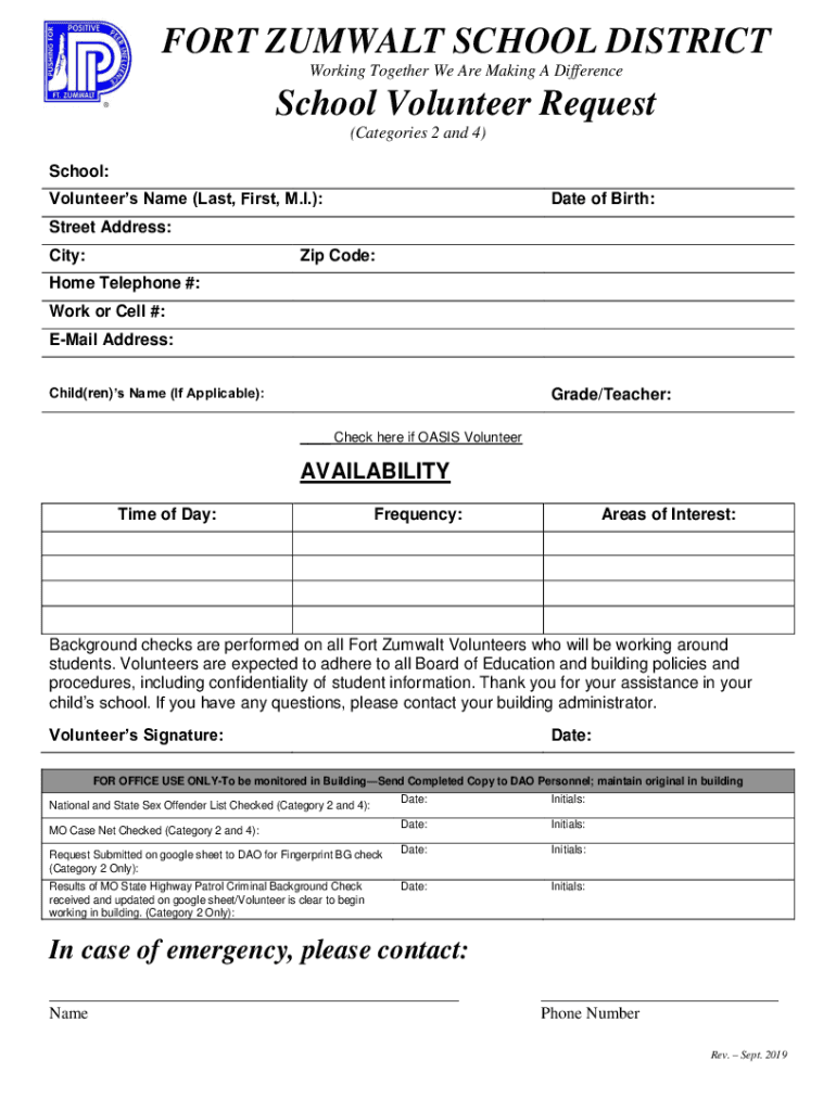 School Volunteer Request Form Fort Zumwalt Dardenne