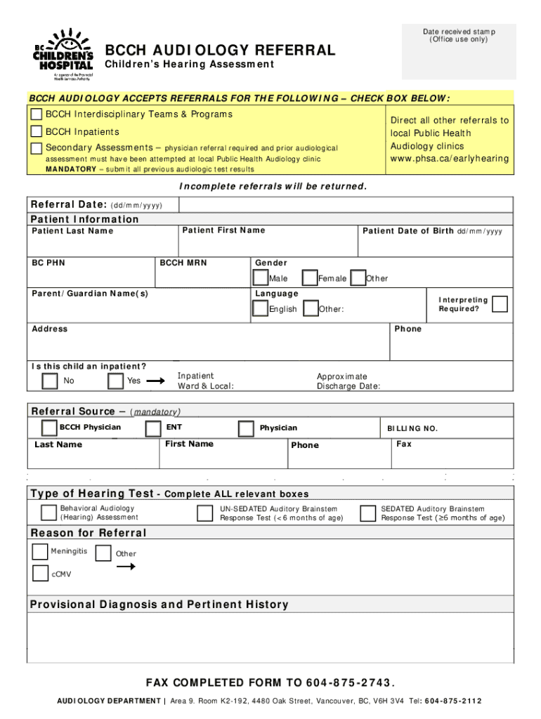 Date Received Stamp Office Use OnlyBACH AUDIOLOG  Form