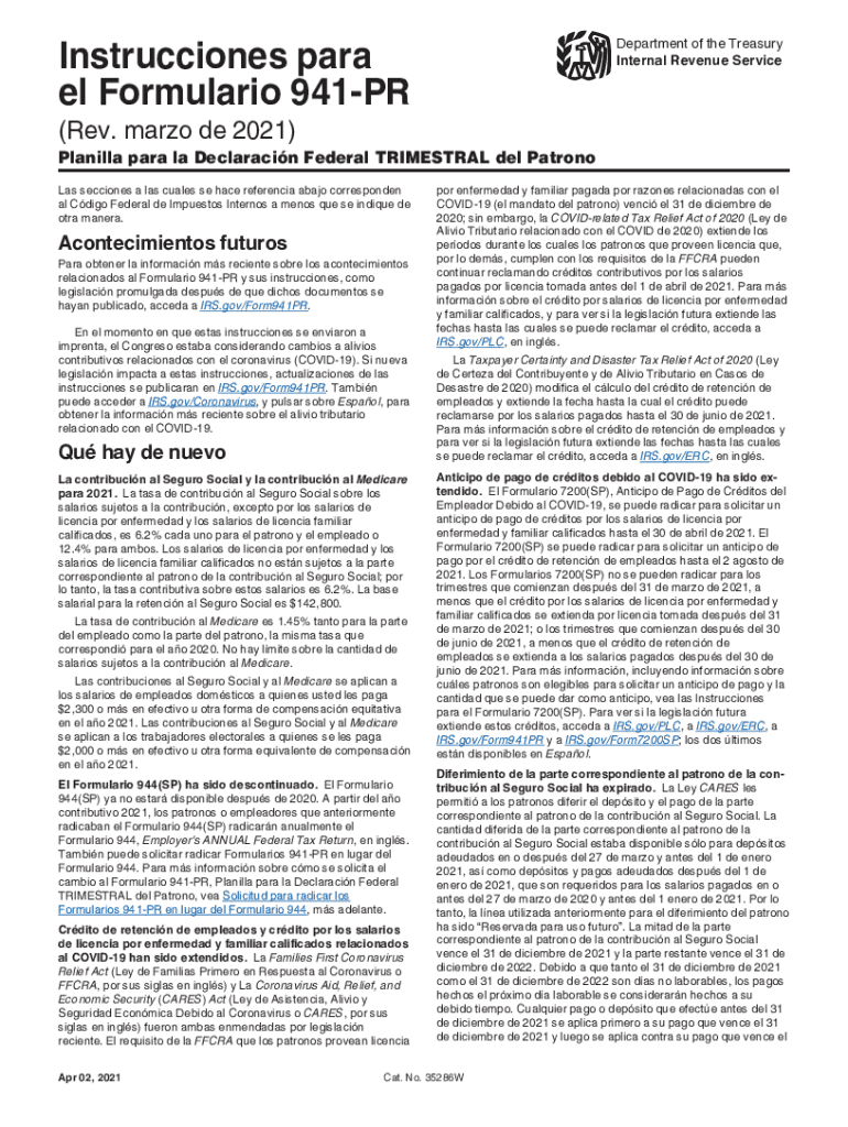  Instrucciones Del Formulario 941PR Internal Revenue 2021