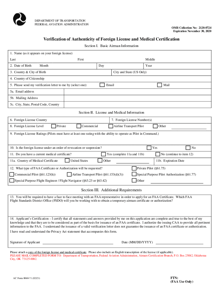 Verification of Authenticity of Foreign License, Rating, and  Form