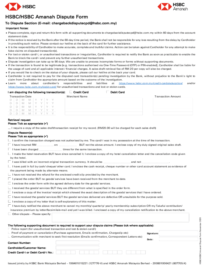 Hsbc Dispute Form Fill Online, Printable, Fillable, Blank