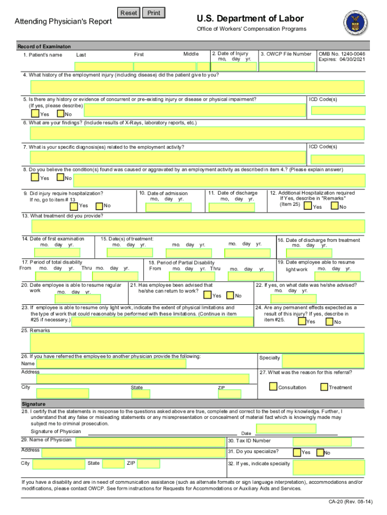  DOL ESA Forms 2014