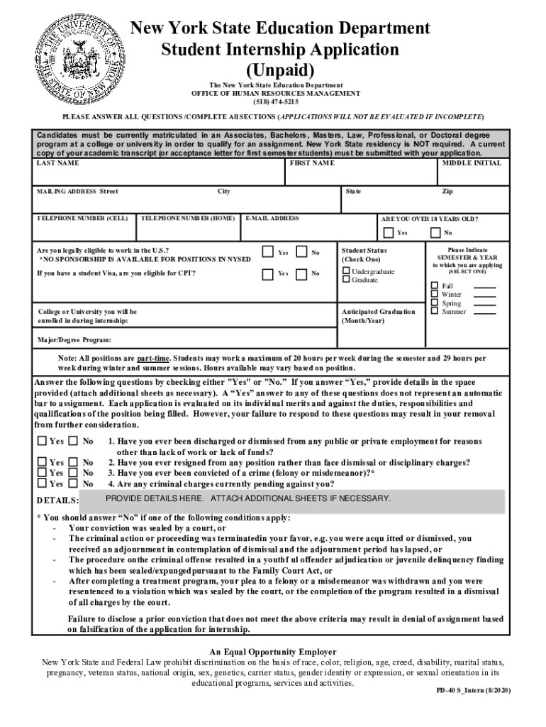 New York Student Internship  Form