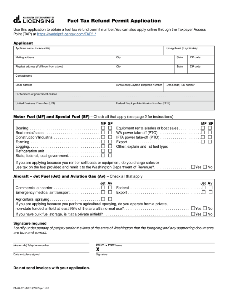  Fuel Tax Refund Permit Application WA State Licensing 2019-2024