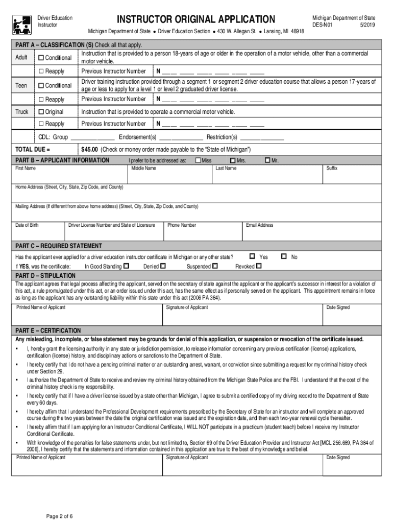  SOS Driver Education and Testing Section State of Michigan 2020-2024