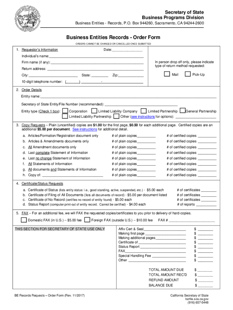  Instructions for Completing the Business CaliforniaForms, Samples and Fees California Secretary of StateBusiness Entities Califo 2017-2024