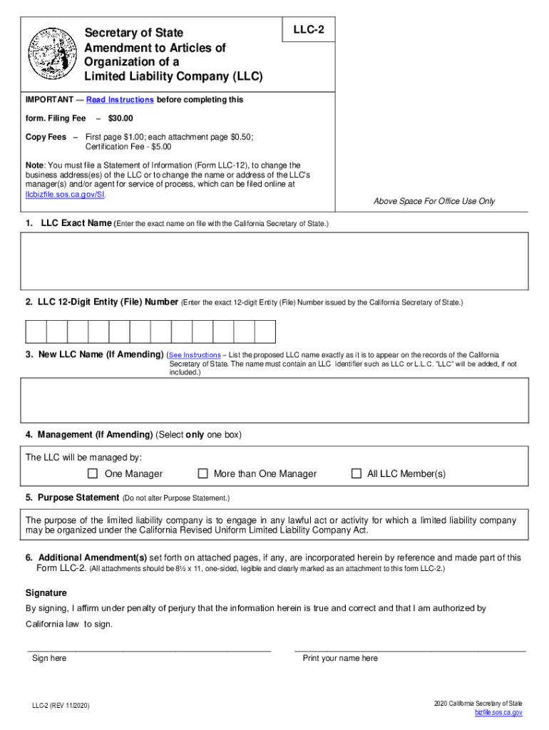  Form LLC 2 CA Gov 2020