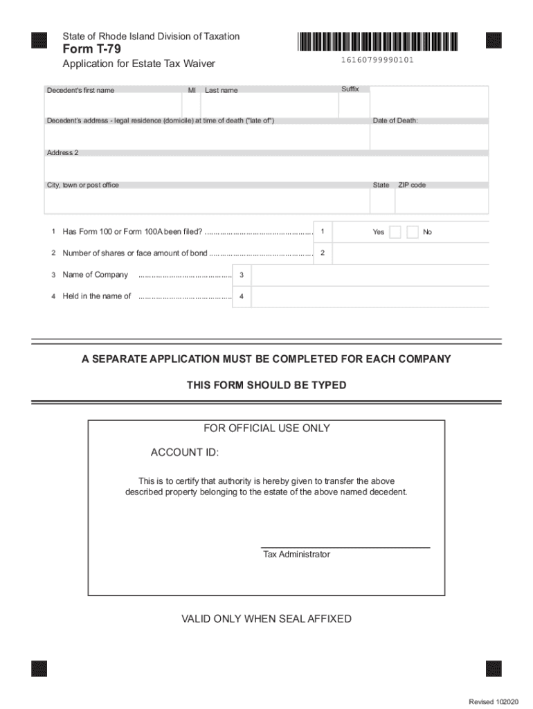  State of Rhode Island Division of TaxationMiscellaneous 2020