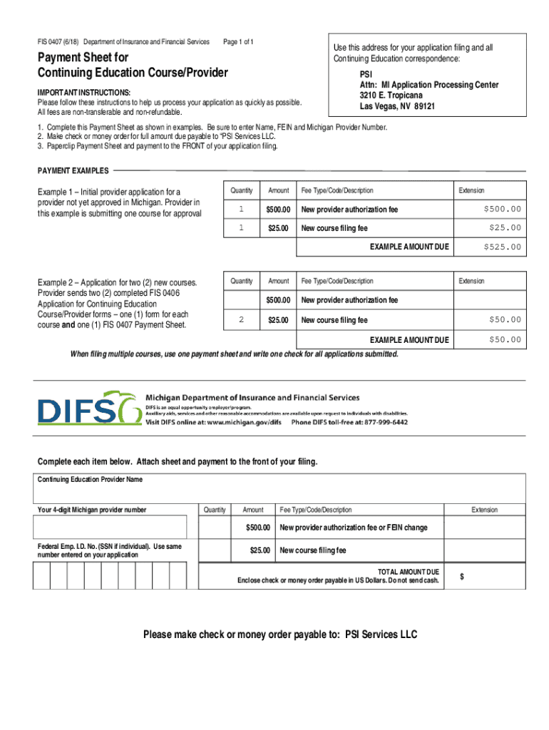  FIS 0407 618 Department of Insurance and Michigan 2018